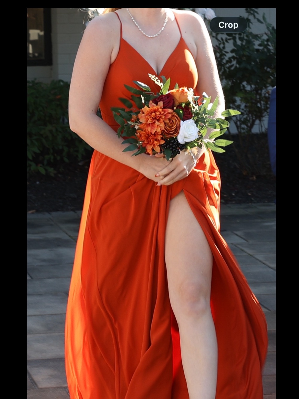 Azazie Rust Orange Spaghetti Strap Maxi Dress with Front Slit